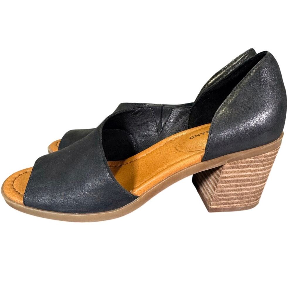 Lucky Brand Raheema Sandals Block Heel D'Orsay Black Leather Women's Size 8.5 US